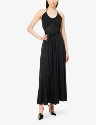 ALAIA: Cross Halterneck Stretch-Woven Maxi Dress