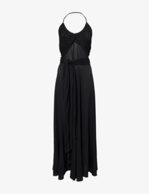 ALAIA: Cross Halterneck Stretch-Woven Maxi Dress