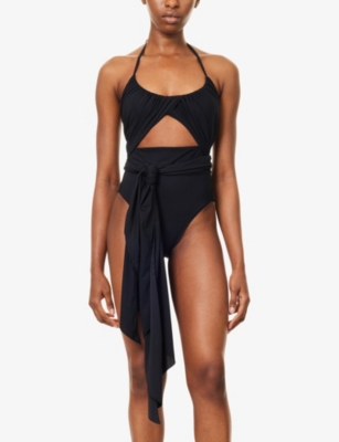 Alaïa Womens Noir Alaia Halter-neck Draped Swimsuit In Black