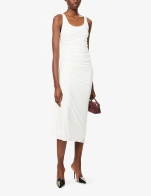 Alaïa Womens Blanc Gathered Sleeveless Stretch-woven Maxi Dress In White