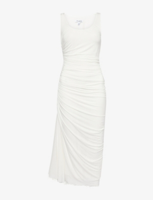 Alaïa Womens Blanc Gathered Sleeveless Stretch-woven Maxi Dress In White