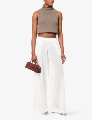 Alaïa Womens Blanc Fluid Wide-leg Linen And Silk Trousers In White