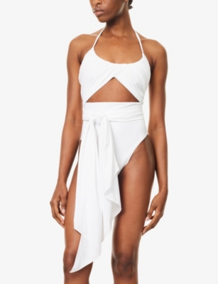 Alaïa Womens Blanc Halter-neck Draped Swimsuit In White