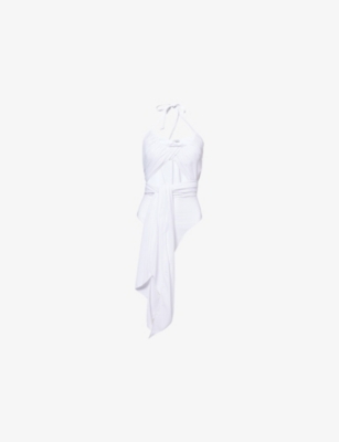 Alaïa Womens Blanc Halter-neck Draped Swimsuit In White