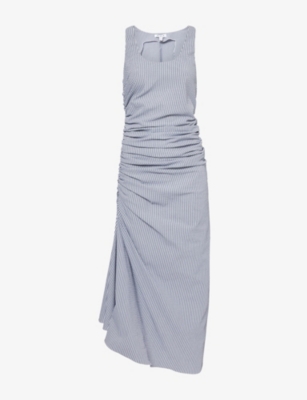 ALAIA: Gathered Striped Stretch-Woven Maxi Dress