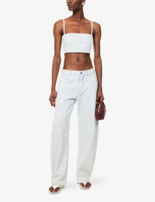 ALAIA: Crop Shoulder-Straps Denim-Blend Top