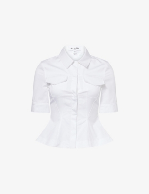 ALAIA: Short-Sleeve Tailored Cotton Shirt