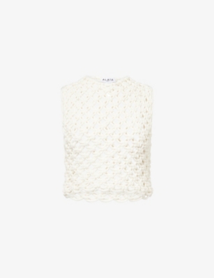 ALAIA: Square Crop Cotton-Blend Top