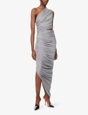 Alaïa Womens Gris Persan Cut-out Draped Stretch-woven Maxi Dress In Gray
