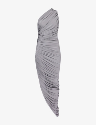 Alaïa Womens Gris Persan Cut-out Draped Stretch-woven Maxi Dress In Gray