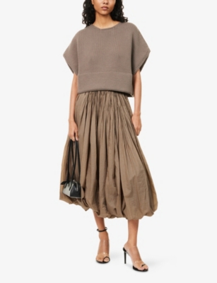 ALAIA: Short-Sleeve Cropped Cotton-Blend Knit Top