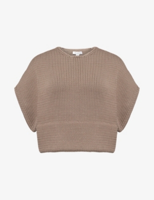 ALAIA: Short-Sleeve Cropped Cotton-Blend Knit Top