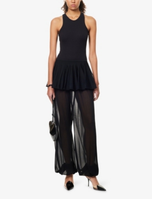 ALAIA: Ribbed Sleeveless Stretch-Woven Bodysuit