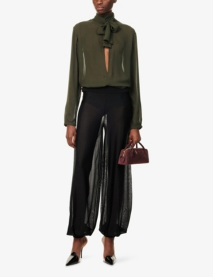 Alaïa Womens Olive Scarf Long-sleeves Woven Blouse In Green