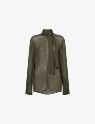 Alaïa Womens Olive Scarf Long-sleeves Woven Blouse In Green
