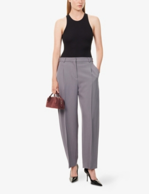 Alaïa Womens Acier Straight-leg Tailored Wool Capri Trousers In Gray