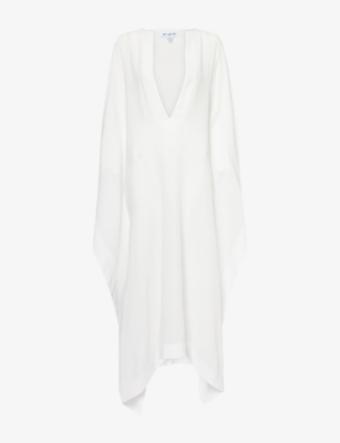 ALAIA: Plunge-Neckline Textured Woven Kaftan Dress