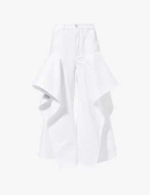 Alaïa Womens Ruffled Split Denim Jeans Blanc