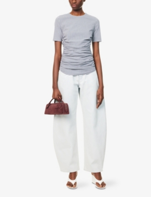 ALAIA: Pleated Striped Stretch-Woven T-Shirt