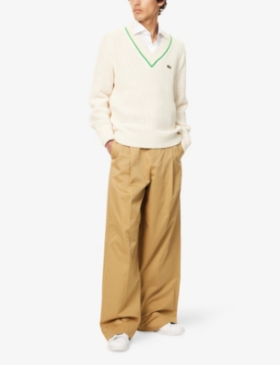 LACOSTE: Regular-Fit V-Neck Cotton-Blend Jumper