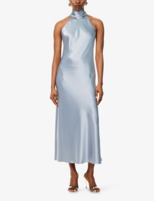 GALVAN: Sienna Halterneck Satin Midi Dress