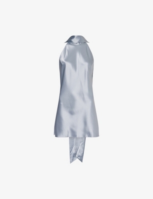 Shop Galvan Womens Dove Blue Sienna Halterneck Scarf Satin Mini Dress