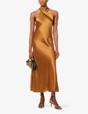 Galvan Womens Toffee Pandora Hanging-panels Woven Dress In Brown