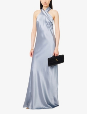 Galvan Womens Dove Blue Pandora Sleeveless Woven Gown In Blue