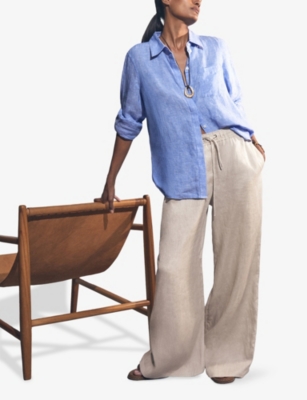 Reiss Womens Neutral Willow Wide-leg Mid-rise Linen-blend Trousers