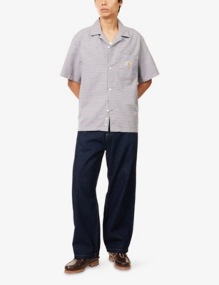 Carhartt Mens Gellar Stripe Multicolor Gellar Striped Short-sleeve Cotton Shirt Xl In Gray