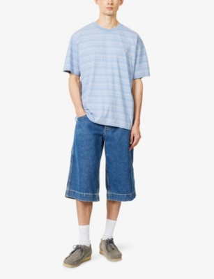 Carhartt Mens Brodine Stripe Sorrent Brodine Striped-print Cotton-jersey T-shirt In Blue