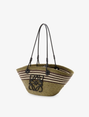 Loewe x Paula's Ibiza Anagram Striped Small Iraca Palm and Leather Basket Bag