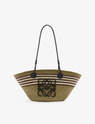 Loewe x Paula's Ibiza Anagram Striped Small Iraca Palm and Leather Basket Bag