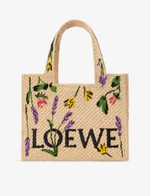 LOEWE: Loewe x Paula's Ibiza Font Flowers Small Woven Tote Bag