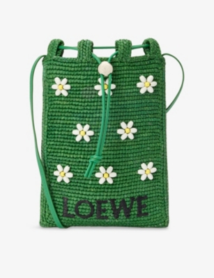LOEWE: LOEWE x Paula's Ibiza Drawstring Pocket Flowers Raffia Cross-Body Bag