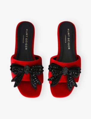 Kurt Geiger Kensington Bow-embellished Velvet Sandals In Red