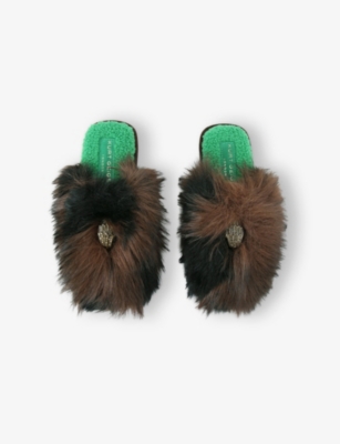 Kurt Geiger Womens Dk.brn Com Kensington Faux-fur Slippers Eur 38/5 Uk