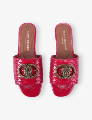 Kurt Geiger Chelsea Embossed Buckle Flat Sandals In Red