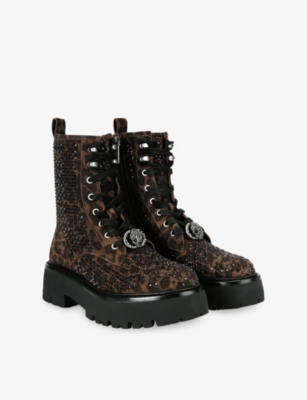 Kurt Geiger Chelsea Perf Leopard-print Crystal-embellished Boots In Brown