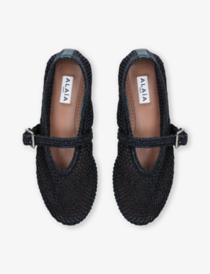 AZZEDINE ALAIA: Buckled-Strap Crochet Ballet Flats