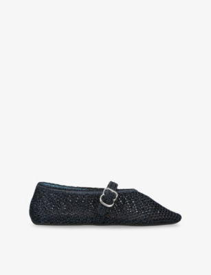 AZZEDINE ALAIA: Buckled-Strap Crochet Ballet Flats