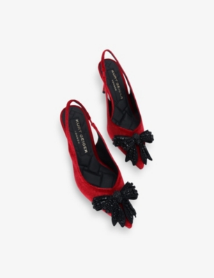 KURT GEIGER LONDON: Belgravia Bow Velvet Slingback Courts