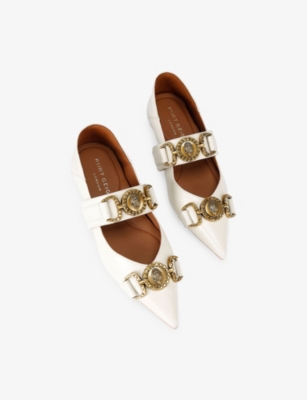 KURT GEIGER LONDON: Mansion Eagle-Embellished Flat Leather Pumps