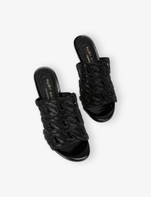 KURT GEIGER LONDON: Crystal Chain Heeled Leather Mules