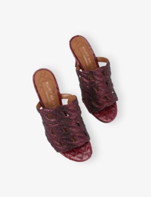 Kurt Geiger Womens Wine Crystal Chain Snakeskin-embossed Leather Heeled Mules Eur 39 / 6 Uk In Burgundy