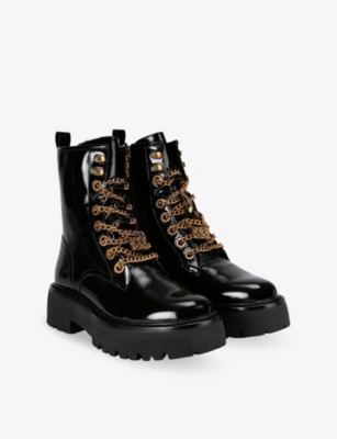 Kurt Geiger Matilda Charm Patent Leather Boots In Black