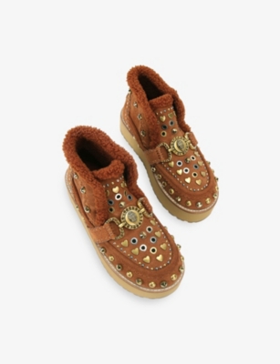 Kurt Geiger Womens Tan Comb Mansion Cosy Embellished Suede Ankle Boots Eur 39 / 6 Uk In Brown
