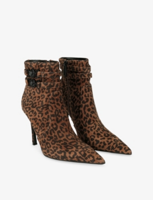 Kurt Geiger Womens Dk.brn Com Mansion Leopard Heeled Suede Ankle Boots Eur 40 / 7 Uk In Animal Print