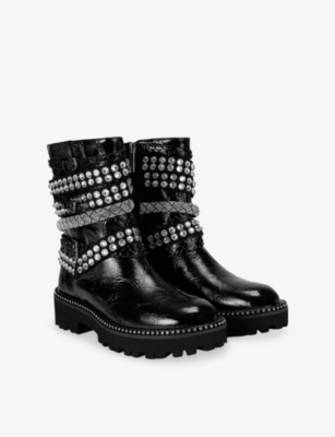 Kurt Geiger Womens Blk/other Multi Strap Flat Leather Ankle Boots Eur 37 / 4 Uk In Black