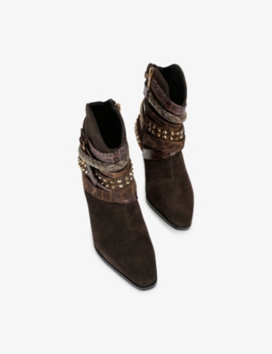Kurt Geiger Womens Dk.brn Com Multi-strap Heeled Suede Ankle Boots Eur 40 / 7 Uk In Brown